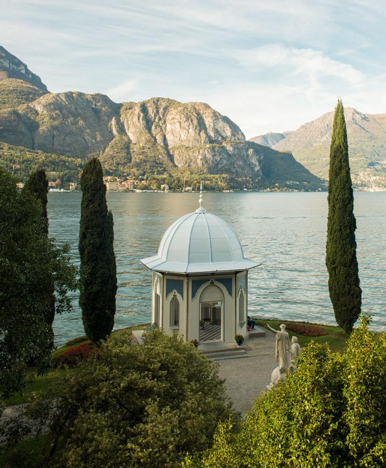 Villa Melzi pavilion among cypress trees in Bellagio, Lake Como